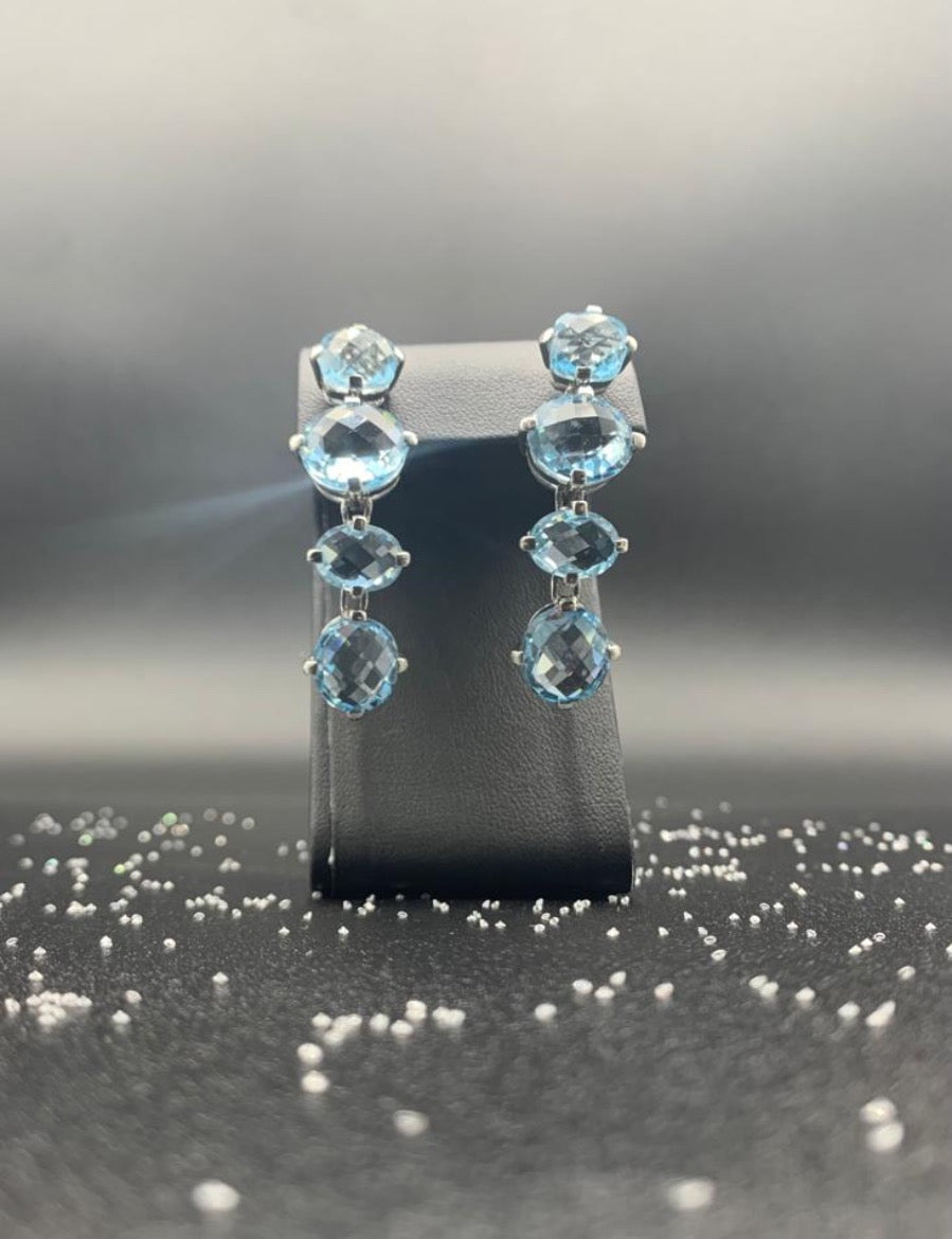 Aretes de plata con piedras preciosas agua marina